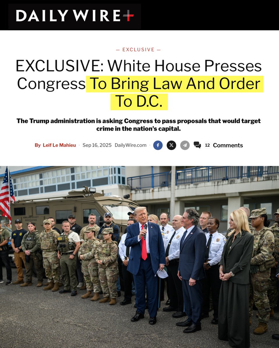 After President Trump's successful efforts to reduce crime and enforce LAW AND ORDER in Washington, D.C., it's time for Congress to pass proposals to enhance the safety of Americans and ensure criminals are held accountable. 🇺🇸