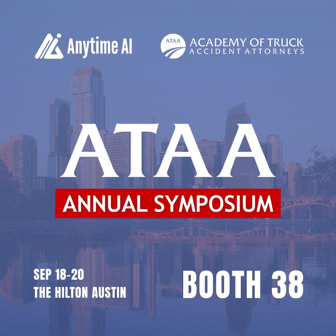 AnytimeAI2023's tweet image. 🚛We’re in Austin for the Academy of Truck Accident Attorneys’ 2025 Annual Symposium!

Sep. 18–20 at the Hilton Austin. Stop by Booth #38 and let’s talk about what AI can do for trucking and MVA litigation.

#ATAA #TruckAccidentAttorneys #PlaintiffLawyers #LegalTech
