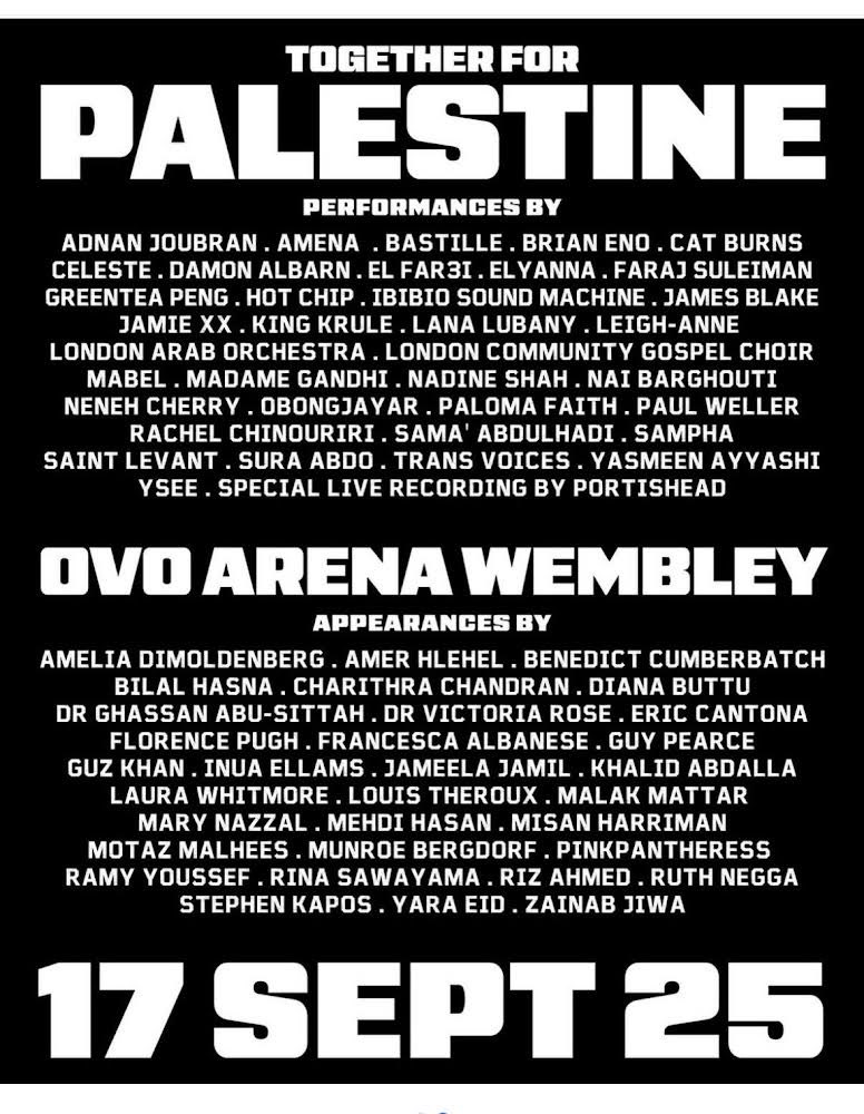 Muslim's tweet photo. Artists and celebrities unite for “Together for Palestine” landmark event in London’s OVO Arena Wembley https://t.co/AtHnGCU2J1