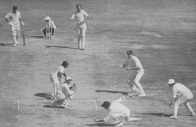 PictureSporting's tweet photo. January 19th 1977 and England win the 3rd Test at Madras and with it tie up the five-match series 3-0.  Derek Underwood too 4 for 28 as India were bowled out for 83 in their second innings. Mike Brearley's superb one-handed catch to remove Gundappa Viswanath was a highlight (Patrick Eagar)