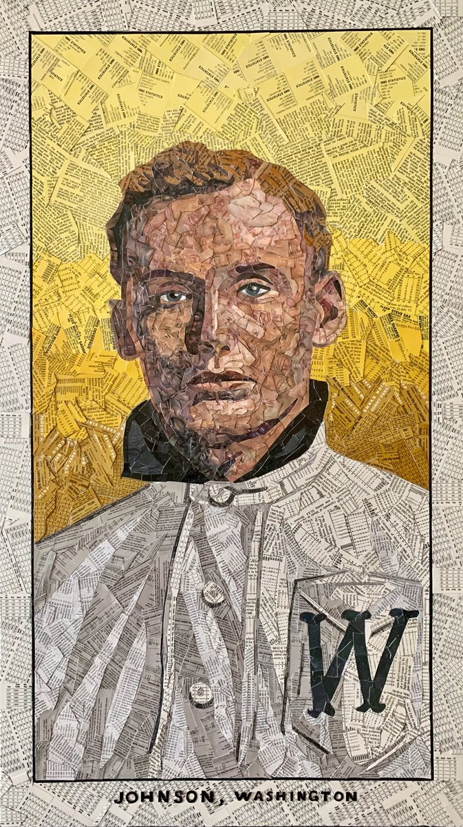 timcarrollart's tweet image. Finished with the T206 Walter Johnson portrait, made from cut common baseball cards!  17” x 30”; AVAILABLE.