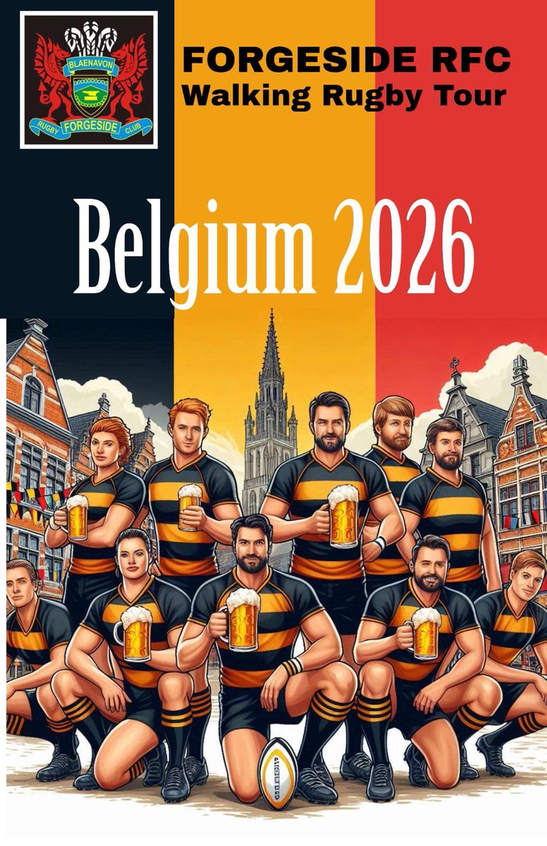 ForgesideRFC's tweet image. Walking rugby/club trip to Belgium 

Thursday 5th March -Sunday 8th March 

£400pp 

Travel/hotel/kitty open for all (men/women) 

Please contact us for more information.