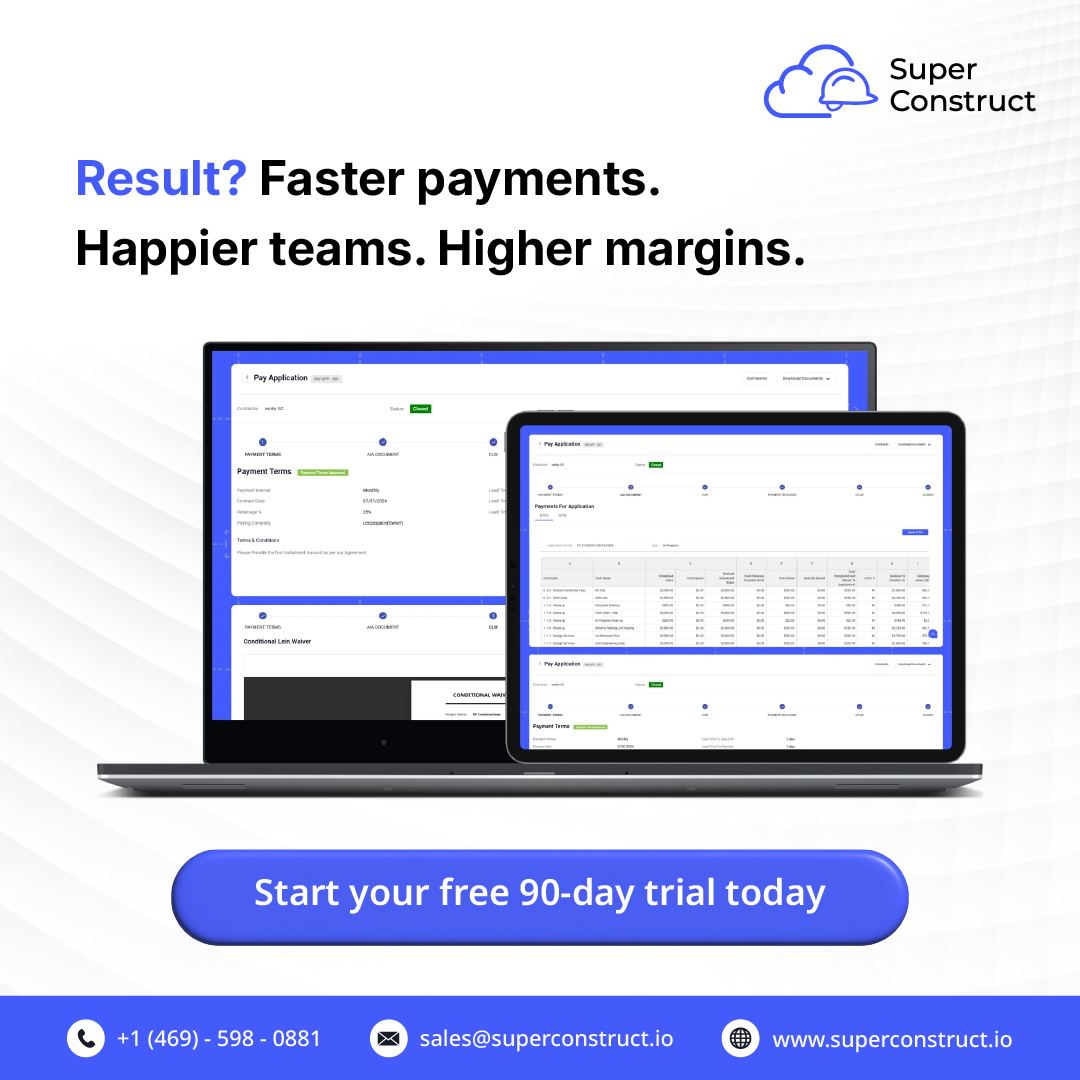 isuperconstruct's tweet image. SuperConstruct automates payments, compliance &amp;amp; project tracking for faster payments, happier teams, and higher margins. 

+1 (469) 598-0881 | superconstruct.io
#ConstructionManagement #SuperConstruct #PaymentAutomation #ProjectTracking #FasterPayments