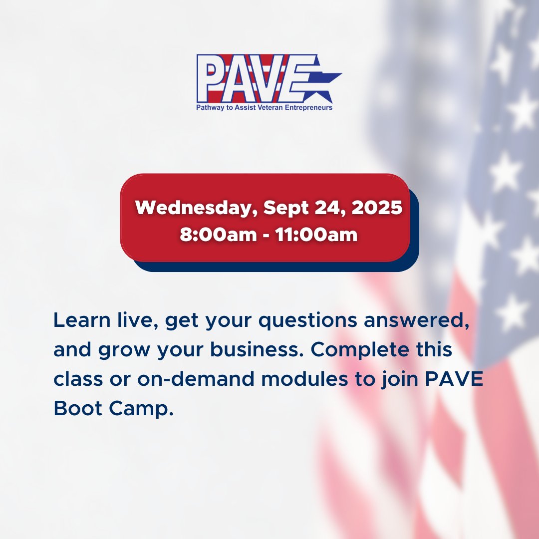 LSBDC (@lsbdc) on Twitter photo 🚀 Veterans—boost your business with the PAVE Virtual Class!
✔️ Connect with fellow veteran entrepreneurs
✔️ Strengthen finances, find funding, and build a growth strategy
Complete this or on-demand to secure your Boot Camp spot.
Register here: www2.lsbdc.org/reg.aspx?mode=… 🚀 Veterans—boost your business with the PAVE Virtual Class!
✔️ Connect with fellow veteran entrepreneurs
✔️ Strengthen finances, find funding, and build a growth strategy
Complete this or on-demand to secure your Boot Camp spot.
Register here: www2.lsbdc.org/reg.aspx?mode=…