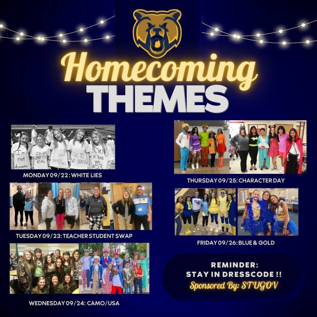 Mark your calendar, Bruins! Next week is Spirit Week for Homecoming!! Please show your Bruin PRIDE and participate.