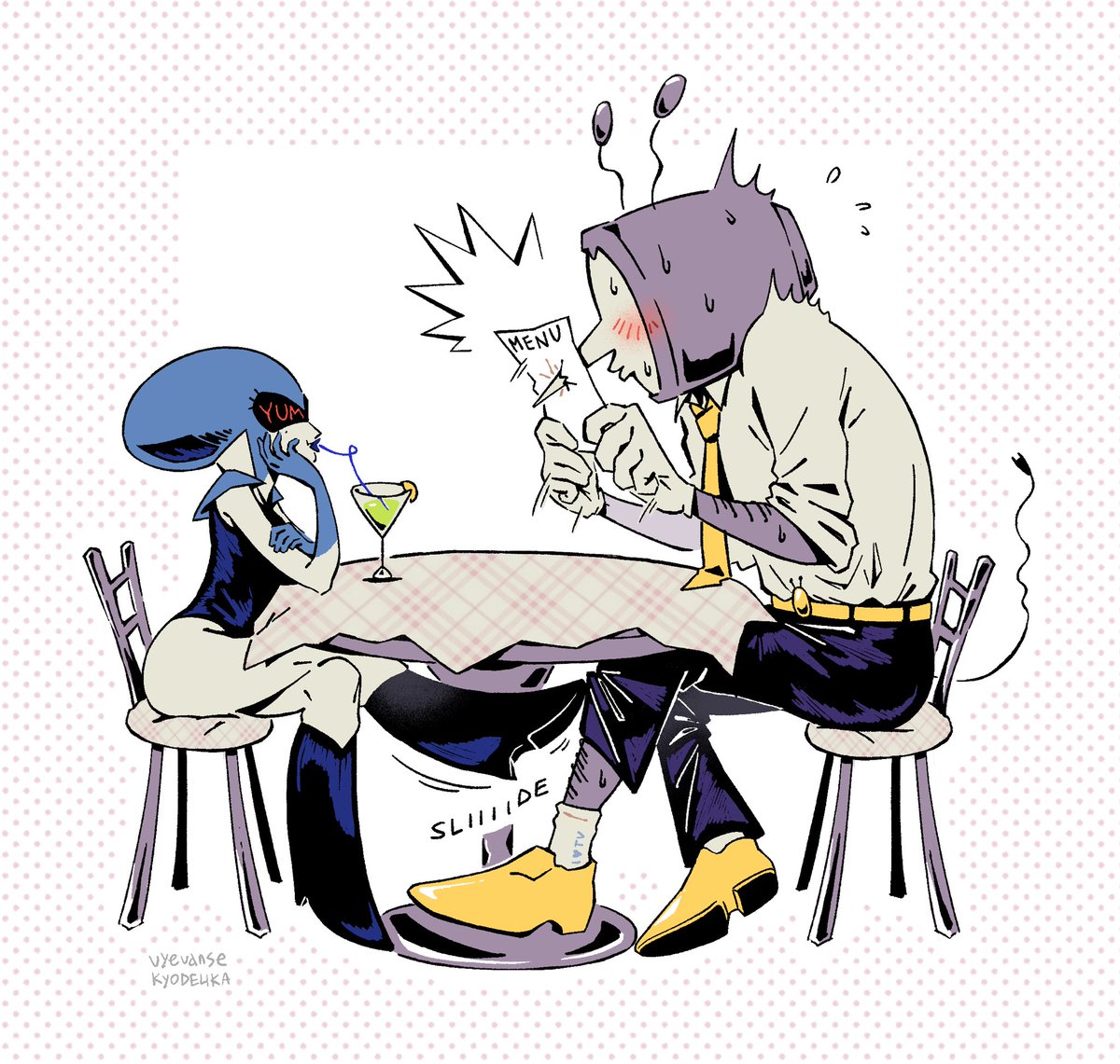 #queentenna dinner with a girl that says yum dot com after every bite