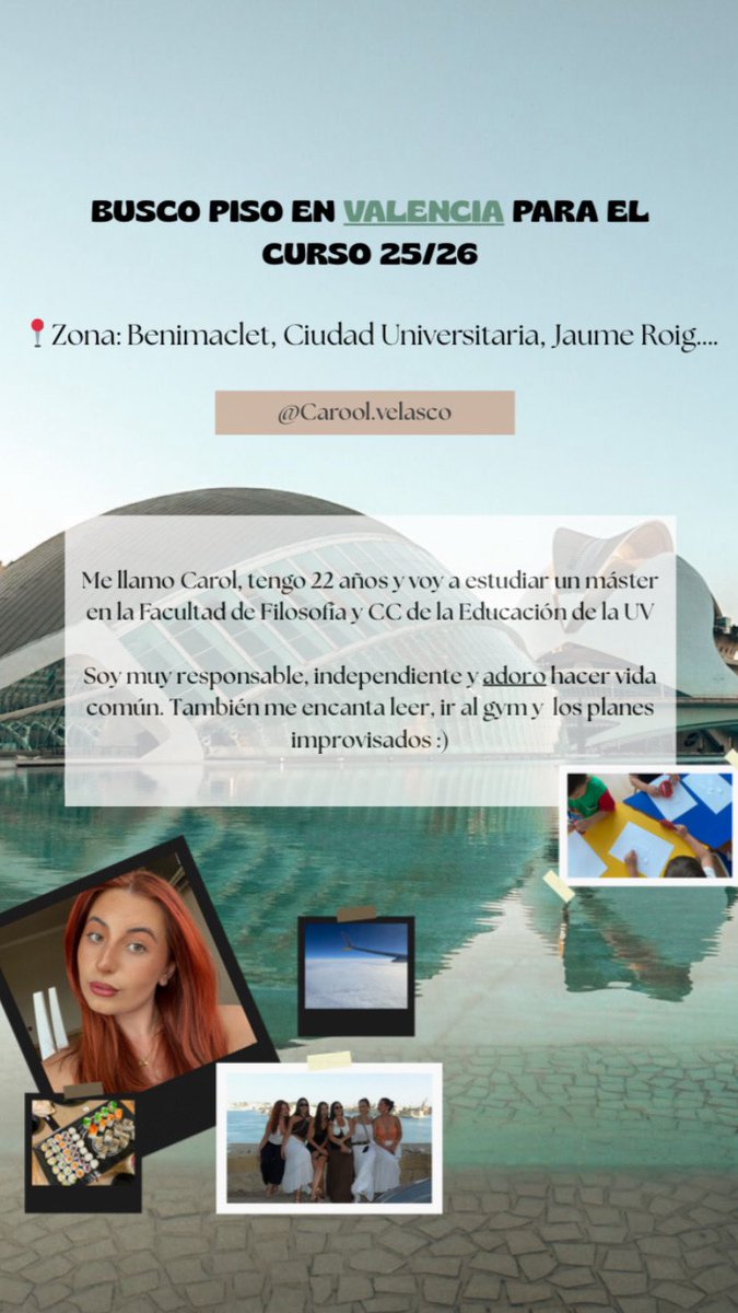 Busco piso/hab de estudiantes en Valencia para entrar a finales de sept/1 de octubre cerquita de la Av Blasco Ibáñez!!🌸 igg: carool.velasco
