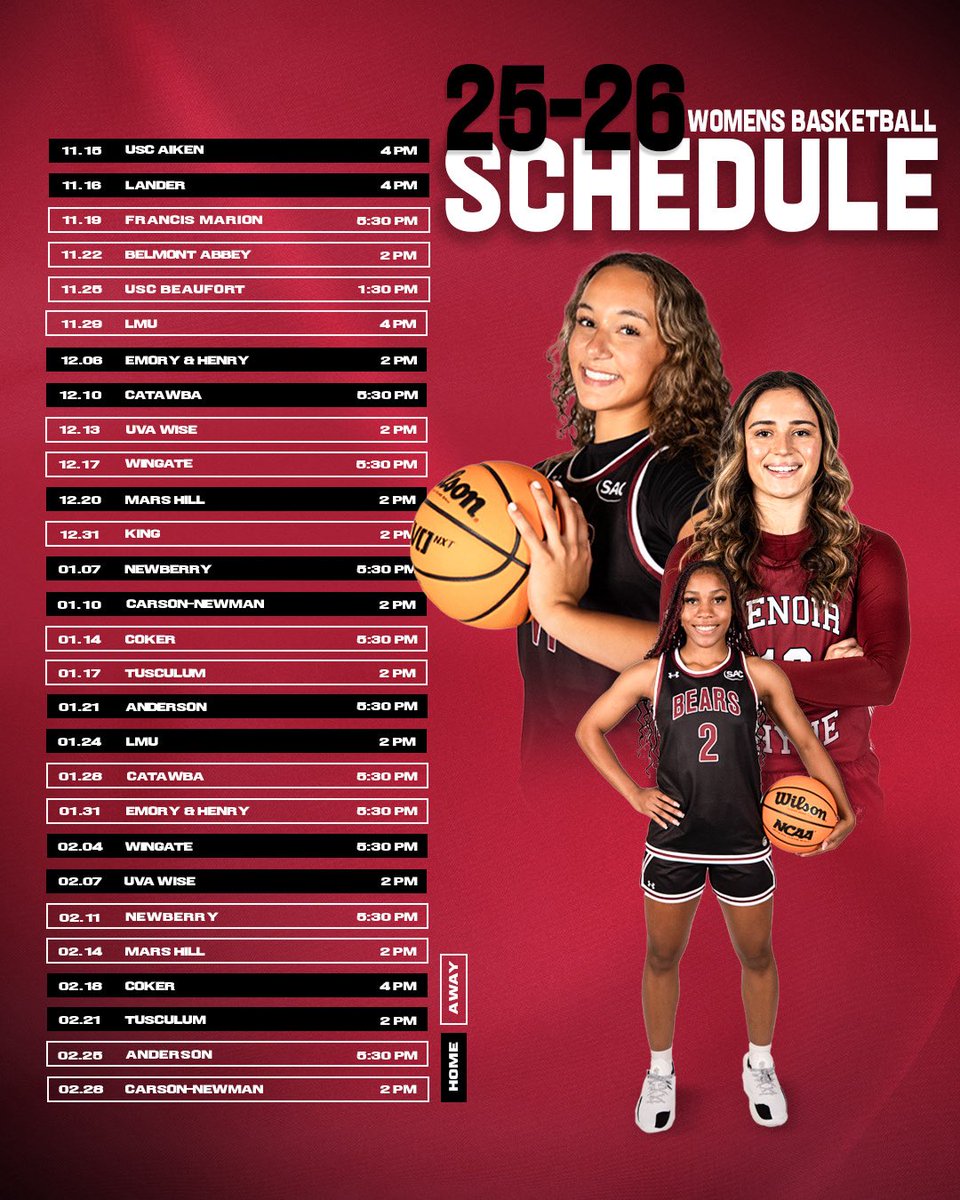 Your 2025-26 Lenoir-Rhyne Women’s Basketball schedule is 𝐇𝐄𝐑𝐄 🗓️ 

🔗 bit.ly/46pLCIu

🐻🏀

#GOBEARS | #BetweenTheBricks
