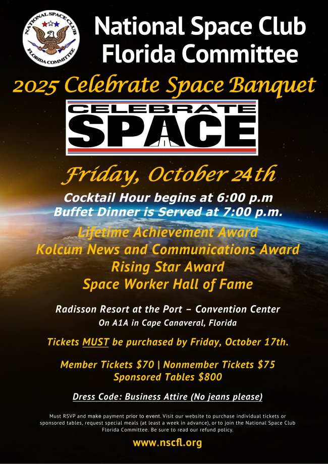Join us on Oct. 14 for our annual Celebrate Space awards banquet. nscfl.org/our-events/