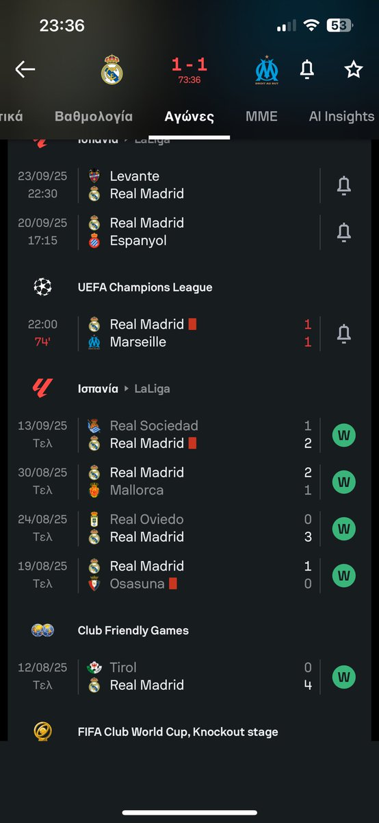 Τα τελευταία ματς των δύο ομάδων.

 Η απευθείας κόκκινη είχε 9 επίσης.
