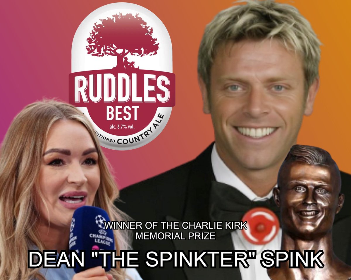 Ruddles ambassador <a href="/laura_woodsy/">Laura Woods</a> has presented football legend Dean Spink with The Charlie Kirk Memorial Prize at <a href="/HarvesterUK/">Harvester Restaurant</a> Taunton. We may not agree with everything Charlie said, but we will use his legacy as a springboard from which to celebrate '90s football talent.