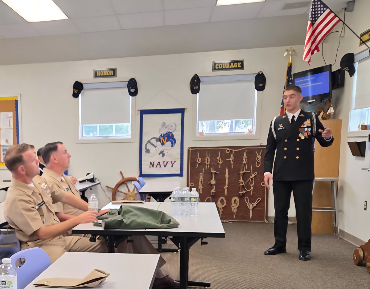 Today Battalion Commander Billows briefed Rear Adm. Pottenburgh, the Commander of Naval Service Training  Command, and Command Master Chief Hochgraver, on MAST NJROTC's many accomplishments.