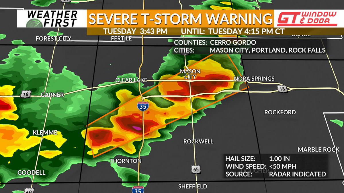 A Severe Thunderstorm Warning is in effect until Sep 16 4:15PM CDT for Cerro Gordo County. Seek shelter in the warned area stay with @ABC6News for updates.. kaaltv.com/live?utm_mediu…
Get mobile notifications: kaaltv.com/app?utm_medium… #ABC6WX #ABC6WX