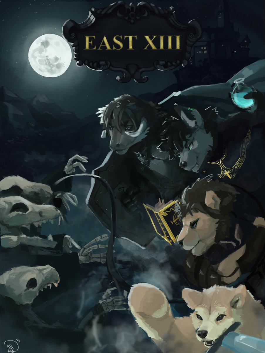 So, here I am, presenting this year's door badge.

Inspired by Castlevania, we'll fight the horrors of East XIII together.

Wonderful Artwork from <a href="/Sweet_Macchi/">@sweetmacchi.bsky.social || Sweet Macchi ||</a>
Very lovingly organized by @QuodLupusDei ❤️

Charakters are:
Torros, Lupus, Leu and Shirou