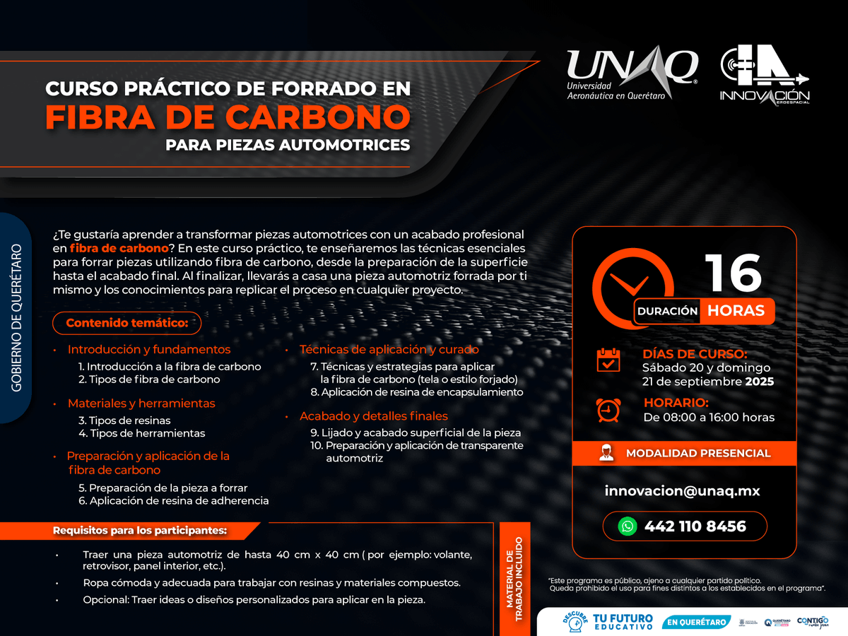 Curso práctico de forrado en fibra de carbono para piezas automotrices. 🚘

Aprende a transformar una pieza con acabado profesional, desde la preparación hasta el lijado y aplicación de transparente.

Más información 👉 4421108456 📲