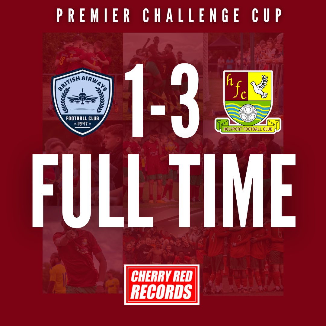 Full time here at North Greenford in the <a href="/ComCoFL/">Combined Counties Football League</a> Prem league cup, we’re through to the next round!

<a href="/BritishAFC/">British Airways FC</a> 🔵 1-3 🔴🟢 Holyport

Goals from:

⚽️ 9’  Surpanu, Dzimba assist
⚽️ 21’  Heuer, McVicar assist 
⚽️ 58’ Frisky, Dzimba assist 

#uptheport 
🔴🟢