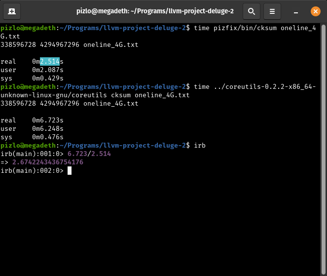 filpizlo's tweet image. Fil-C is 2.67x faster than Rust at coreutils cksum