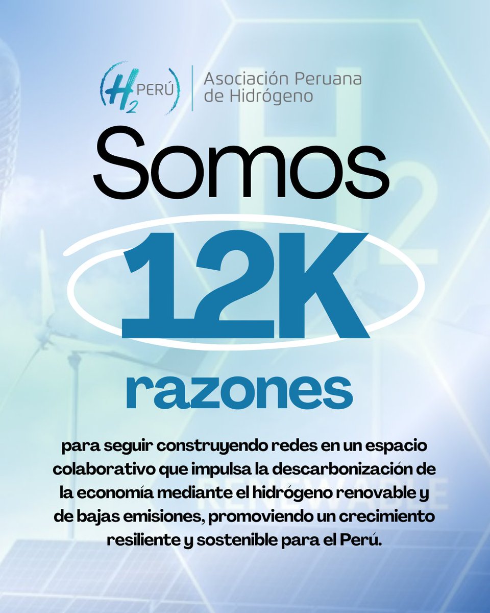 ✨ ¡Ya somos 12mil seguidores en LinkedIn! ✨

En H2 Perú celebramos este avance que refleja el compromiso de diversos actores del Perú y la región con la sostenibilidad, la innovación y la transición energética a través del uso del hidrógeno renovable y de bajas emisiones.🌍