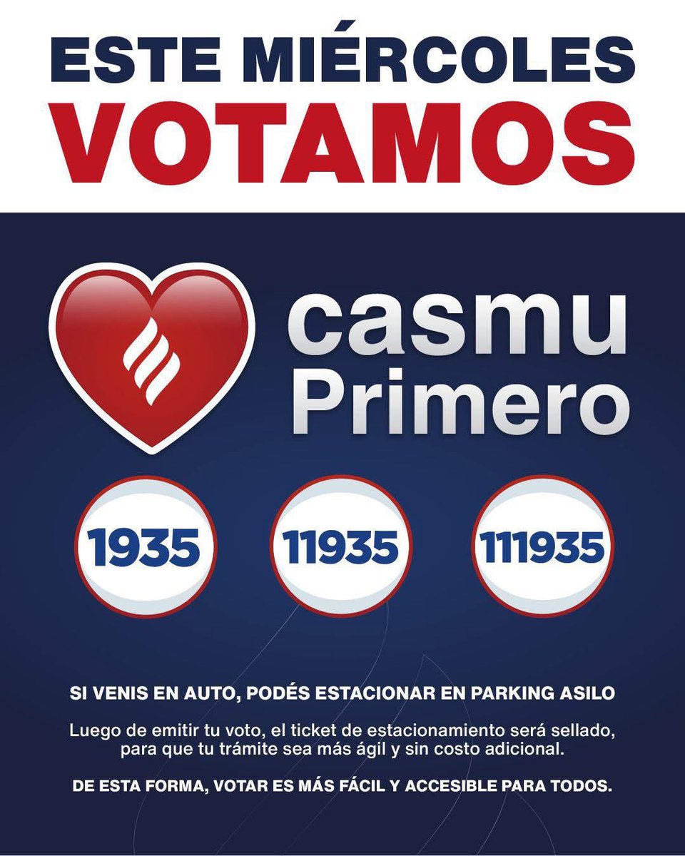🚨 ESTE MIÉRCOLES VOTAMOS 🚨

👉 Con tu voto a CASMU Primero seguimos defendiendo lo que hicimos y lo que falta por hacer. <a href="/RaulGermanRodri/">Raul German Rodrigue</a> 

🗳️ Listas 1935 – 11935 – 111935

❤️ Porque el CASMU necesita gestión seria, transparente y de resultados.