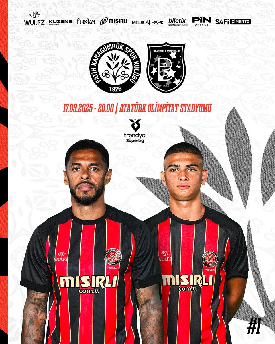 🏆 Trendyol Süper Lig Mehmet Ali Yılmaz Sezonu
🆚 Rams Başakşehir
🗓️ 17 Eylül Çarşamba 
⏰ 20.00
🏟️ Atatürk Olimpiyat Stadyumu
📺 beIN SPORTS 3 
📲 #FatihKaragümrük