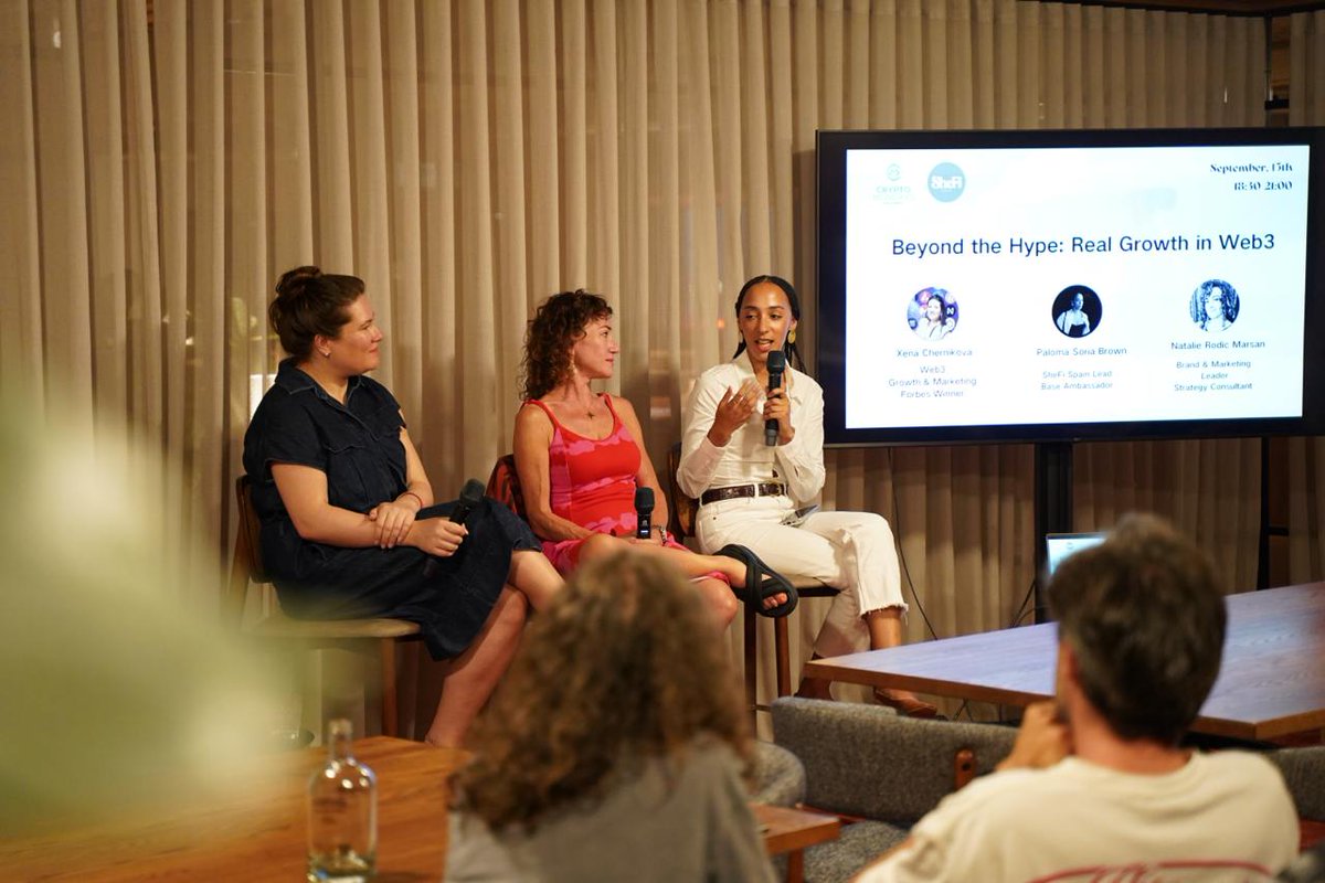 cryptomondaybcn's tweet photo. ✨ What a night at #CryptoMondays Barcelona × @shefiorg!
Big thanks to our speakers @xeniac_ form @paid_network, @natalieomarsan &amp; @pamsopamso for sharing real insights on growth, branding &amp; storytelling in Web3 🚀
And to our amazing community ❤️
See you next Crypto Mondays! https://t.co/KlXgSDFJy4