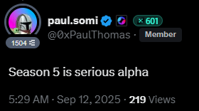 From feb to sep and i'm still here , totally worth it bros

100 $SOMI GIVEAWAY ! FOR 6 WINNERS 

- 10 $SOMI x1  for first one that >> CM &amp; RT (cm gSomnia)

- 20 $SOMI  x4 for who CM &amp; RT &amp; tag 1 fren

- 10 $SOMI x1  will be hand pick the best comment 

enjoy 🫡🫡
ps. on board by