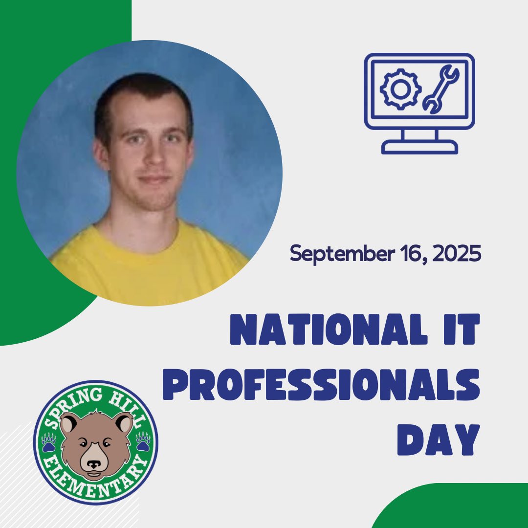 Today is National IT Professionals Day, and we want to take some time to say THANK YOU to our district tech support guy, Mr. Luke Kirk. He swoops in and saves the day more times than we can count, and we are so grateful to have him in #BearNation! 💚🐻💙