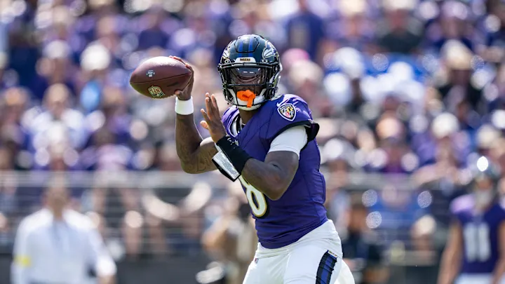 Ravens QB Lamar Jackson through Week 2 of the 2025 NFL season

- No. 1 in TD percentage (12.5%)
- No. 1 in passer rating (136.6)
- No. 1 in QBR (83.6)
- No. 1 in adjusted yards per attempt (11.54)
- T-1 in passing touchdowns (6)
- T-1 in interception percentage (0.0%)