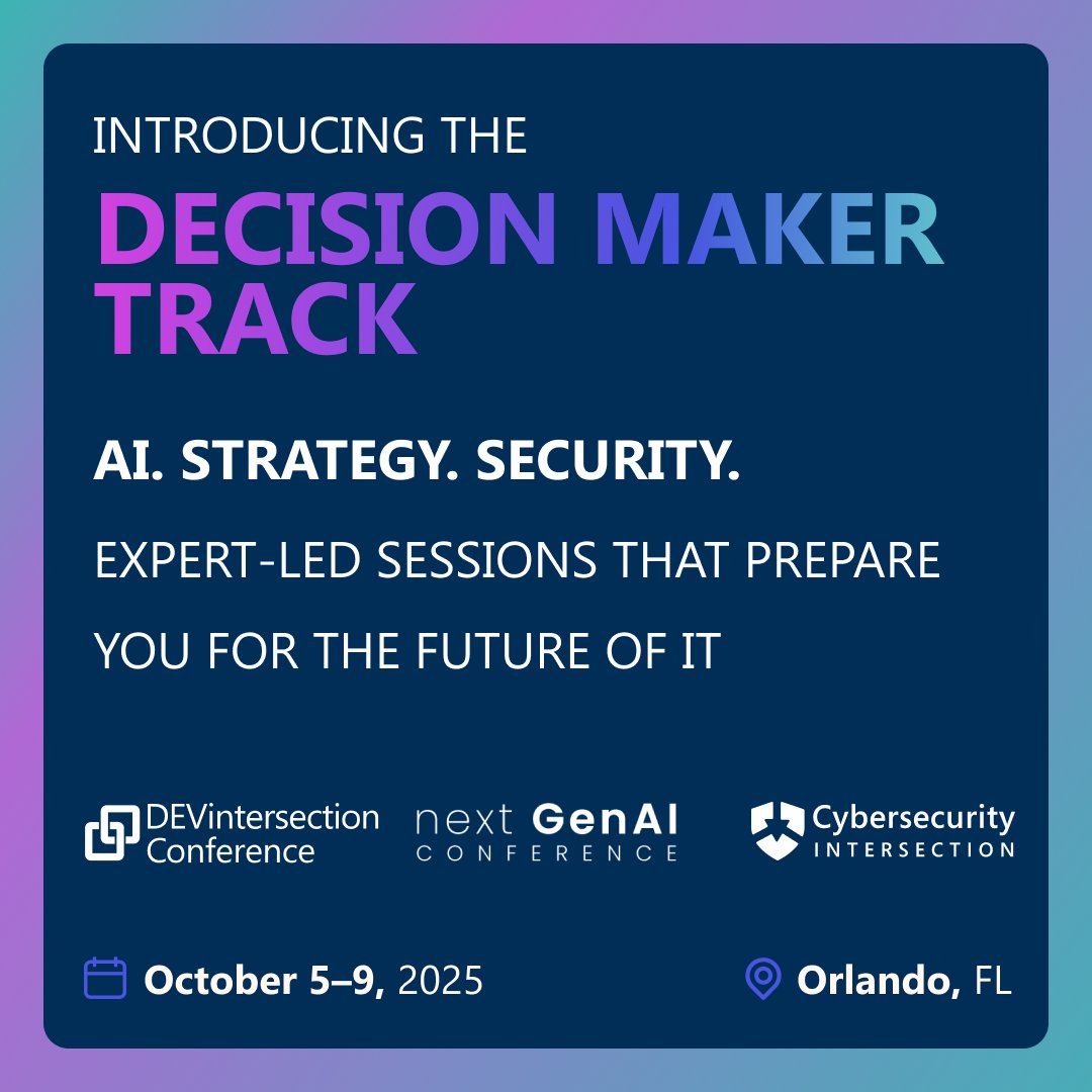 DEVintersection's tweet image. The Decision Maker Track at #DEVintersection gives you what matters most: clear guidance on AI, strategy & security.
Learn from experts & gain confidence to lead in the AI era.
🎟 Register → bit.ly/DEVXPOST
#MicrosoftDev #MSDev #Microsoft365Dev #AzureDevelopers #DotNet…