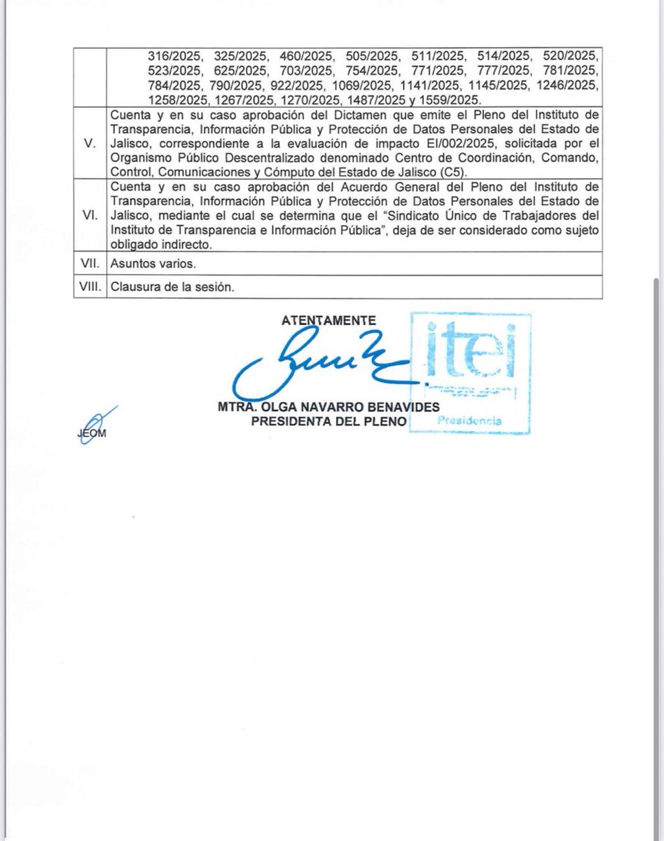 Conoce la Convocatoria para la Trigésima Segunda Sesión Ordinaria 2025 del Pleno del <a href="/ITEIJal/">ITEI</a>, conformado por la Comisionada Presidenta, Mtra. <a href="/olinavarr/">Olga Navarro</a> y el Comisionado Ciudadano, Mtro. <a href="/Pedro_RosasH/">Pedro Rosas H</a>, que se realizará el día 10 de septiembre, 12:00 horas.