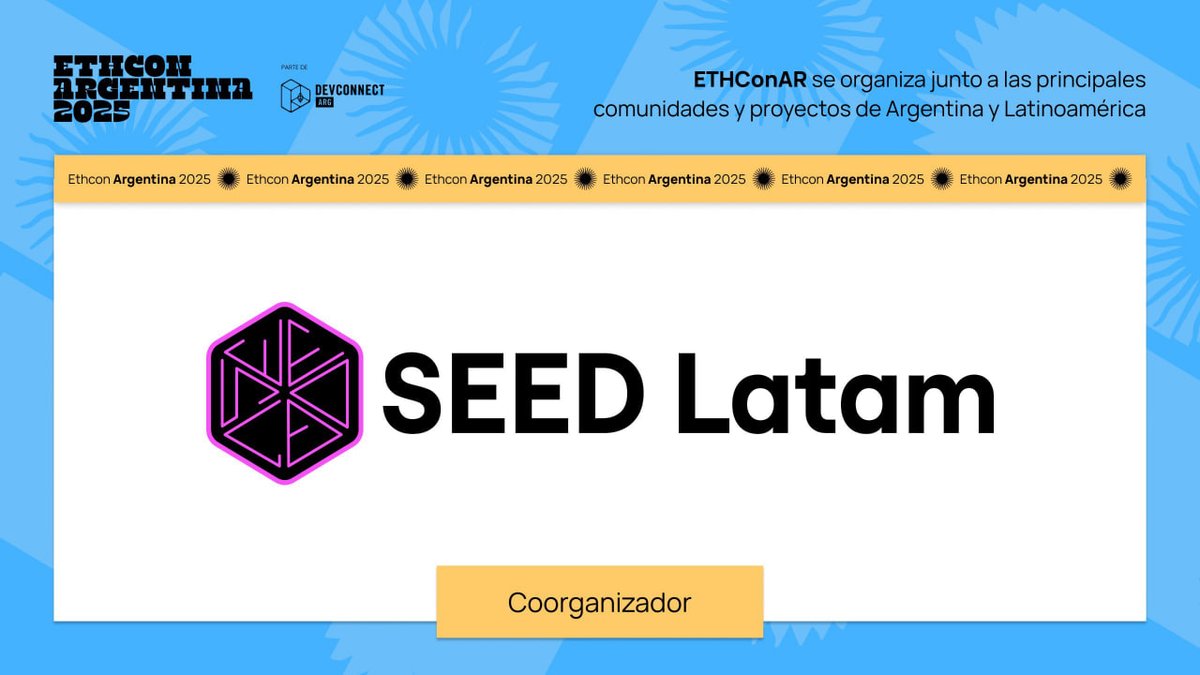 ETHCon Argentina 2025 promotional graphic featuring SEED Latam as co-organizer