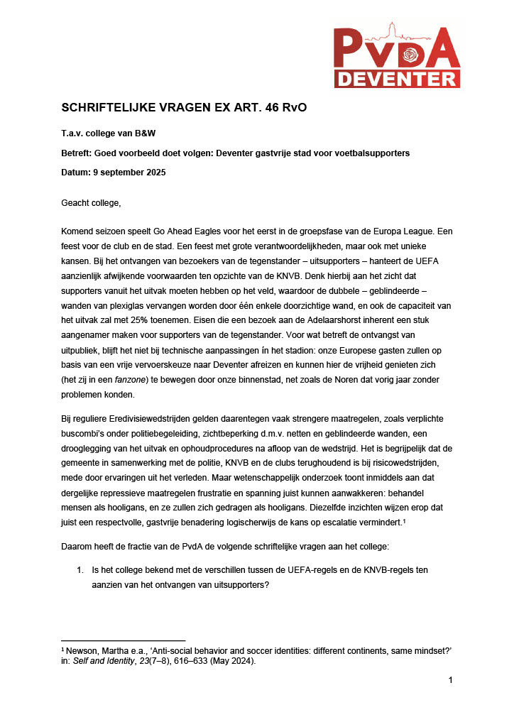 SamHoogenberg's tweet image. Wij zien kansen om deze lijn door te trekken naar de nationale competitie(s). Daarom hebben we vandaag onderstaande vragen ingediend bij het college van B&amp;amp;W. 👇
Deventer is een trotse voetbalstad. Laat ons ook een gastvrije voetbalstad zijn! ❤️💛 3/3