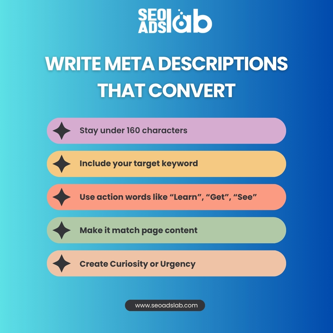 seoadslab's tweet image. Meta descriptions matter. Keep them under 160 characters, use your target keyword, match your page content, and add action words that inspire. Create curiosity or urgency to get clicks.
#MetaDescriptions #SEO #DigitalMarketing #SearchOptimization #ContentMarketing