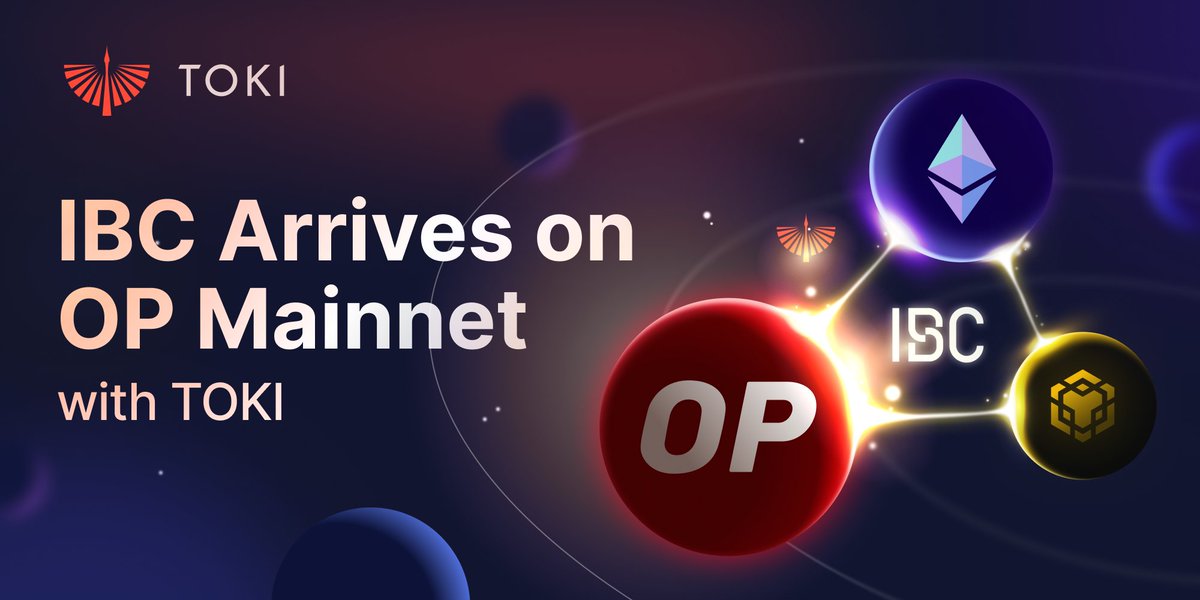 tokifinance's tweet image. Huge milestone for @IBCProtocol!
IBC has finally arrived on @Optimism.
With TOKI, cross-chain transfers between OP Mainnet and Ethereum via IBC are now a reality.
A Historic First for OP Stack Chains!