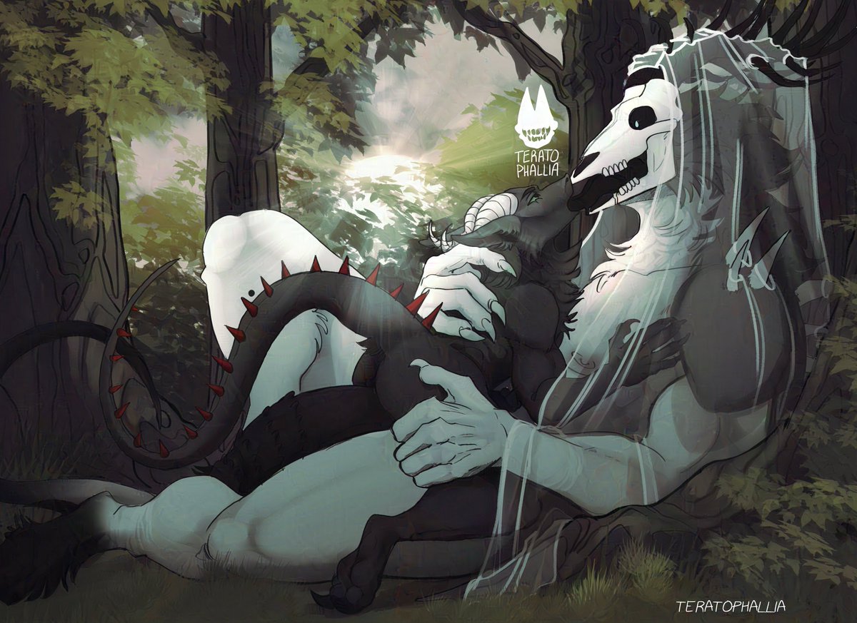 Yume and Mau are enjoying the sunrise in the forest. Monster cuddles, anyone?

c/o/m for <a href="/Rogon56675881/">Yume</a>, gift for <a href="/LifelessBlob/">Märchen 🔞</a> 

#terato #teratophilia #monsterfucker #furry