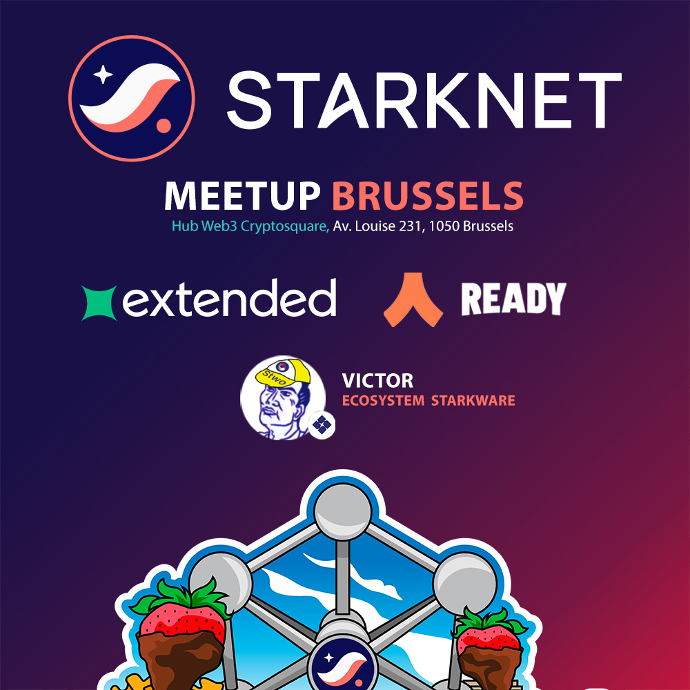 ✨ The <a href="/Starknet/">Starknet (BTCFi arc) 🥷</a> meetup is back in Brussels on September 16!

Super excited to see you again for a new edition hosted by <a href="/starkience/">brother victor</a>.

Line-up:
– <a href="/rf_extended/">rf.extended</a>, founder of <a href="/extendedapp/">Extended</a>
– <a href="/jniset/">Julien Niset</a>, co-founder of <a href="/ready_co/">Ready (Formerly Argent)</a> (ex-Argent)
– A surprise project revealed on the day 👀