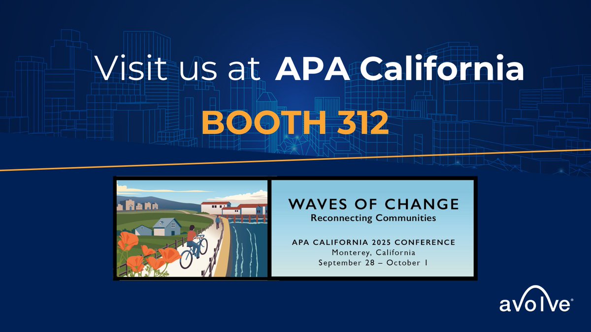avolvesoftware's tweet image. We'll be in Monterey, CA Sept 28—Oct 1 for #APACalifornia 2025! Visit booth 312 to meet Bruce Crawford & see how AI-powered Avolve Plan Review helps solve planning & #planreview challenges while future-proofing your org. See you then! #GovTech #Digitaltransformation #Innovation