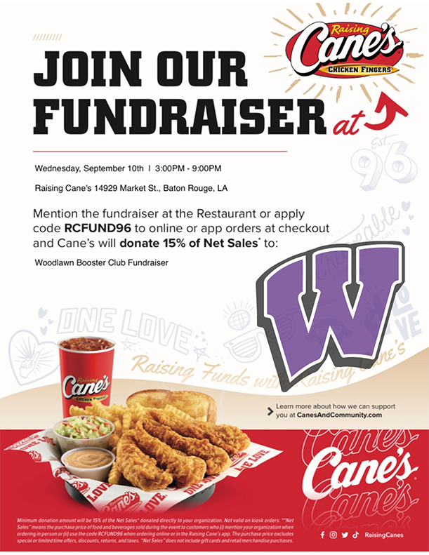 🍗💜 TOMORROW! Support Woodlawn Panther Football! 🖤🍗
📅 Sept 10 | ⏰ 3–9 PM
📍 Raising Cane’s, 14929 Market St., BR
Mention fundraiser in-person OR use code RCFUND96 online/app. Cane’s donates 15% of net sales to Panther Football! 🏈🐾
#PantherNation #PantherPride
