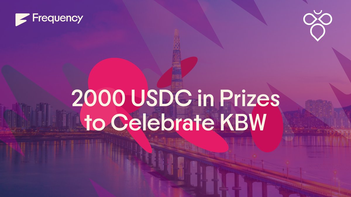 FREQUENCY (@frequency_xyz) on Twitter photo 🎉 Frequency's heading to #KBW25, and to celebrate we're launching a special giveaway!
Whether you’re going to Seoul or stuck on CT, we’re giving away $2,000 in prizes so you can enjoy Seoul vibes from anywhere.
👉 Join quests on <a href="/IntractQuests/">Intract Quests</a>: quest.intract.io/quest/68c05c00…
💸 Win 🎉 Frequency's heading to #KBW25, and to celebrate we're launching a special giveaway!
Whether you’re going to Seoul or stuck on CT, we’re giving away $2,000 in prizes so you can enjoy Seoul vibes from anywhere.
👉 Join quests on <a href="/IntractQuests/">Intract Quests</a>: quest.intract.io/quest/68c05c00…
💸 Win