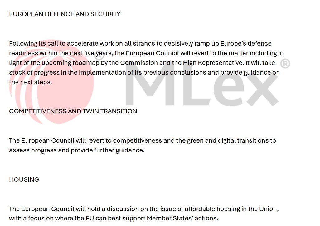 Competitiveness, defence and affordable housing will be discussed by EU leaders during the October European Council, according to a draft annotated agenda obtained by MLex.
mlex.com/mlex/energy/ar…