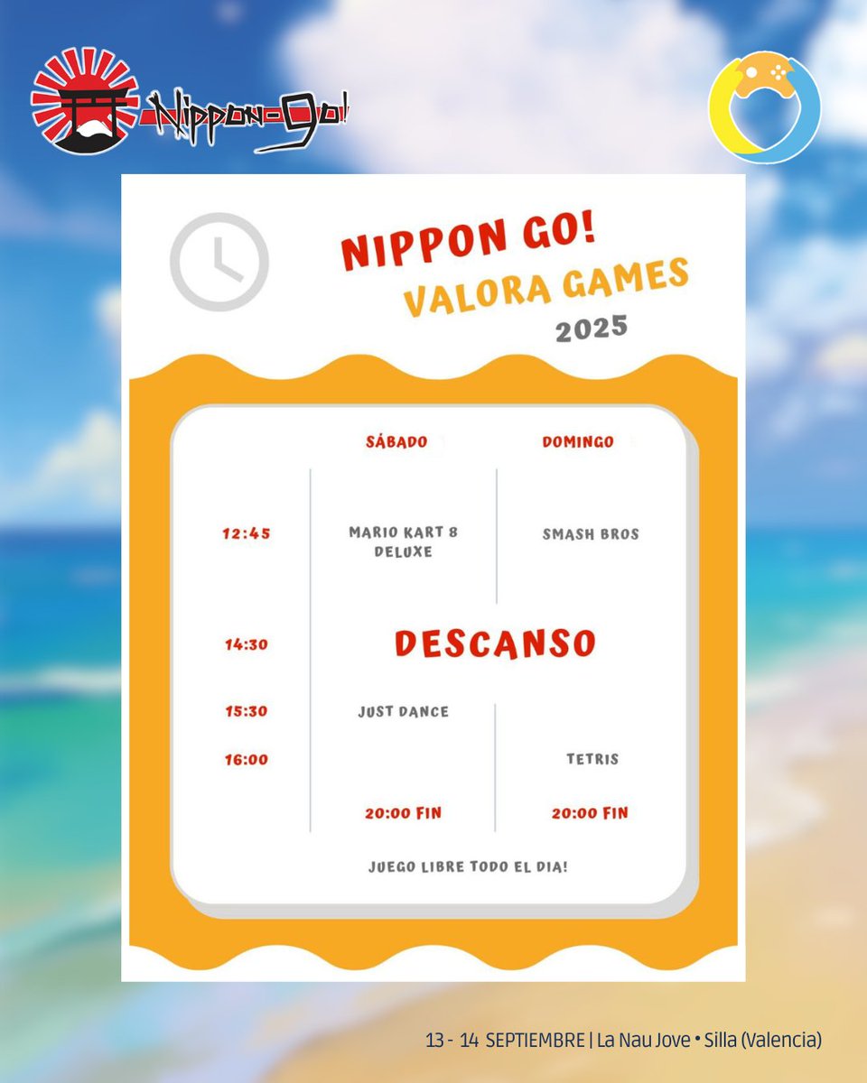 Nippon-Go! (@nippongo_evento) on Twitter photo ¿Os habéis quedado con ganas de más? 🔥
<a href="/ValoraGames/">Valora Games</a> nos acompañará en Nippon-Go! con muchas más actividades para disfrutar los más gamers 🎮
---
📅 13 • 14 Septiembre 2025
📍 La Nau Jove • Silla, Valencia ¿Os habéis quedado con ganas de más? 🔥
<a href="/ValoraGames/">Valora Games</a> nos acompañará en Nippon-Go! con muchas más actividades para disfrutar los más gamers 🎮
---
📅 13 • 14 Septiembre 2025
📍 La Nau Jove • Silla, Valencia