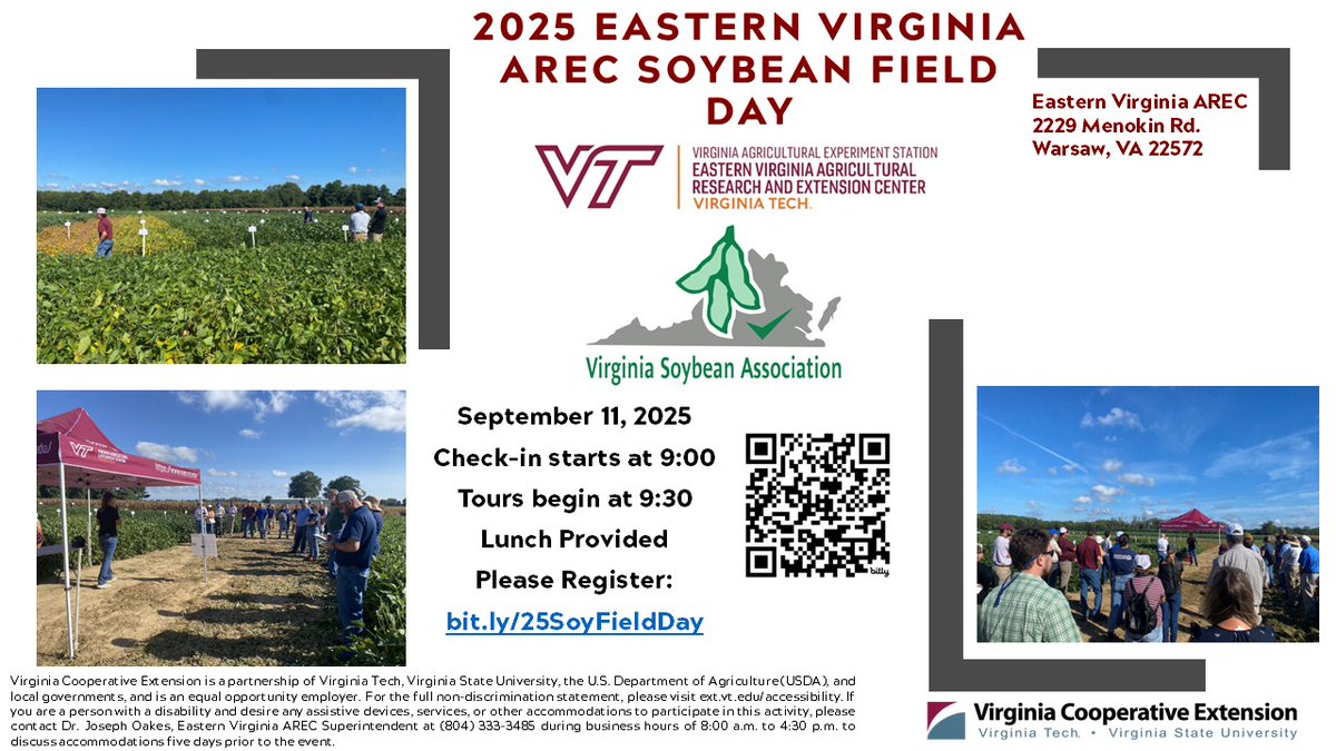 We're only 2 days away from the Soybean Field Day!

Topics include: 
- Tissue Testing &amp; Growth Stages
 - Planting Dates &amp; Maturity Groups 
- Deer Management 
- Variable Rate Pre-Plant Fertility
 - Disease &amp; Insect Management
 - Weed Management with Drones 
- Breeding Updates