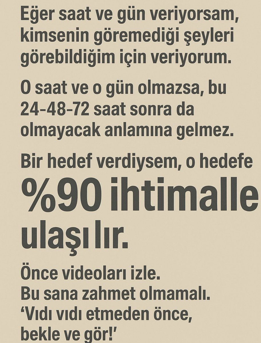 #bitcoin 
Eğer saat ve gün veriyorsam, kimsenin göremediği şeyleri görebildiğim için veriyorum.100‘lerce hatta binlerce başarılı mesaj hiç bir karşılık beklemeden buradan paylaştım dersem abartmış olmam!!
O saat ve o gün olmazsa, bu 24–48–72 saat sonra da olmayacak anlamına