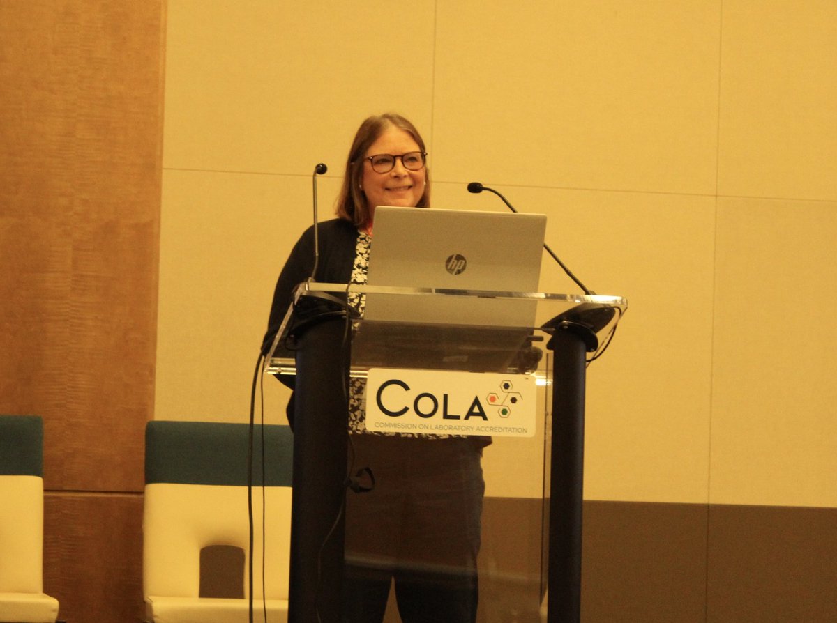 Cola_Inc's tweet image. Kathy Nucifora, COLA’s COO, led a talk this morning that included topics of workforce shortage, technologies in the laboratory and the importance of networking. 

#COLAcares #COLAaccreditation #LaboratoryTraining #Networking