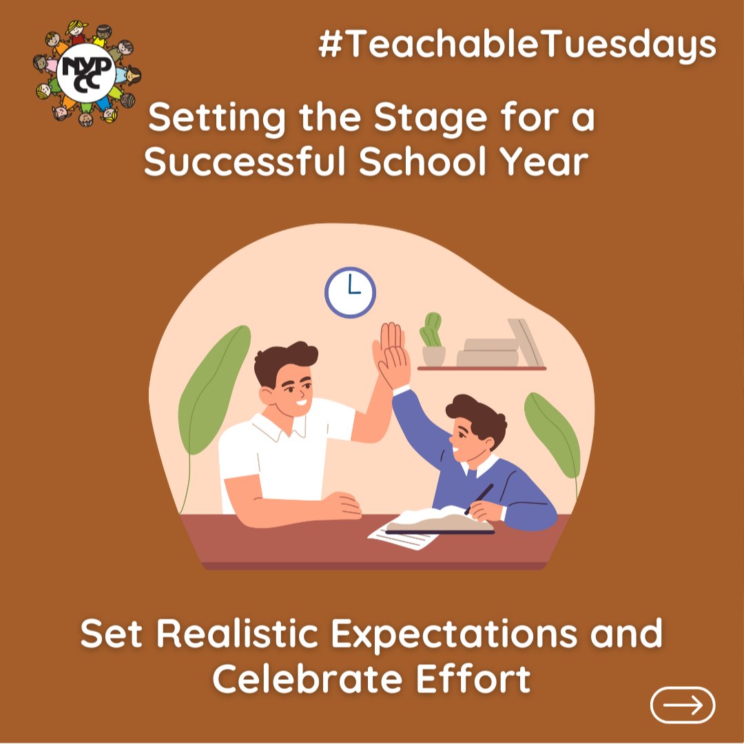 NYPCC1's tweet image. This week’s #TeachableTuesday is about Setting Realistic Expectations. 

Help your child value effort for confidence &amp;amp; less anxiety. Progress over perfection! 🏆 

#NYPCC #CaringForTheCommunity #CelebrateEffort #ParentingTools #BackToSchoolTips #KidsWellness #TeachableTuesday
