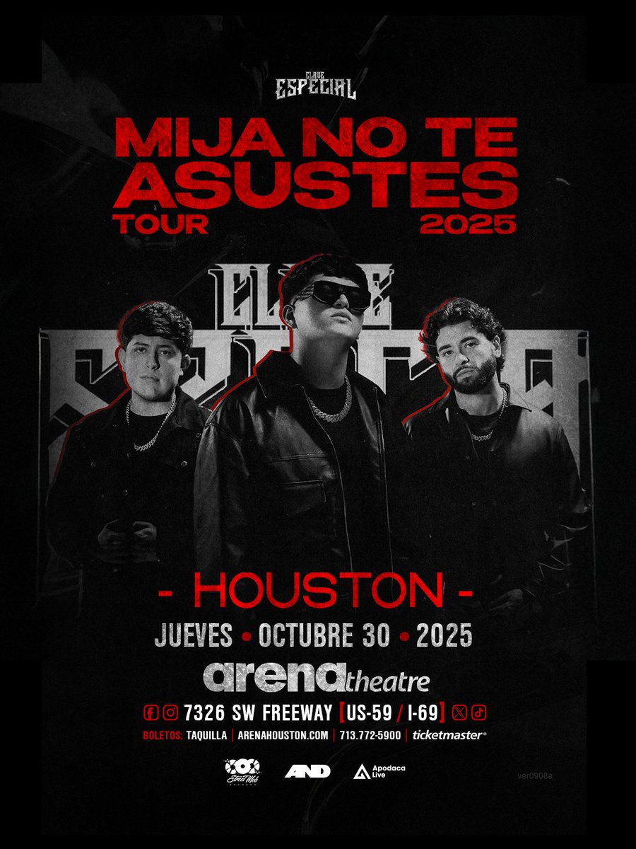 🚨 Nuevo show confirmado 🚨
¡#claveespecial llega a Houston con su gira Mija No Te Asustes Tour 2025! 🔥
🎟 Boletos a la venta este viernes 12 de septiembre @11AM
🗓 Jueves, 30 de octubre, 2025
📞 713-772-5900
👉 bit.ly/4gfLoZc
