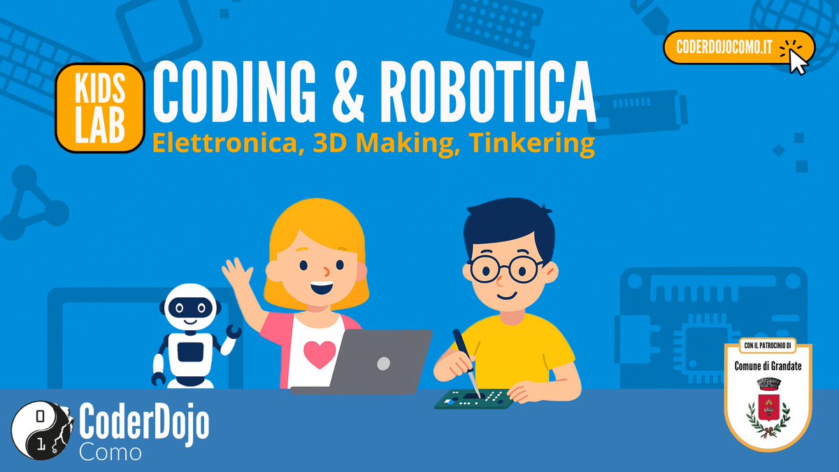 CoderDojoCo's tweet image. Riparte dal 27 settembre la nuova stagione dei nostri Coding Lab. #coding, #robotica, #elettronica, #3dmaking e #tinkering per bambini e ragazzi, a Como Grandate. Info sul nostro sito.