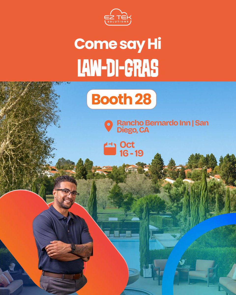 eztek_solutions's tweet image. We’re headed to LAW-DI-GRAS! 🎉
📍 Booth 28
📅 Oct 16–19 | San Diego
Let’s chat about smarter IT, AI, and how tech can actually make your firm more efficient. See you there! #LAWDiGRAS #LegalTech #EZTekSolutions