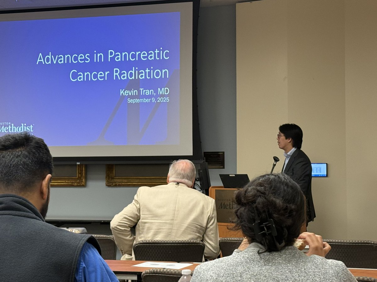 CapriceAPerez's tweet photo. Dr. Kevin Tran is speaking at Houston Methodist  Oncology Grand Rounds on Advances in Pancreatic Cancer Radiation. https://t.co/L5H2nSzCJp
