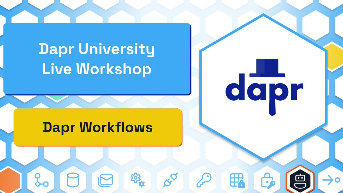 Dapr Workflows live workshop
Join us Sep 17th as we walk through the Dapr University module on Dapr Workflows, using durable execution principles to build resilient distributed applications.
The workshop is run entirely in an online sandbox; there's no need to install anything
